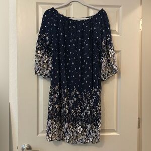 Women’s Navy Floral Off-Shoulder Dress